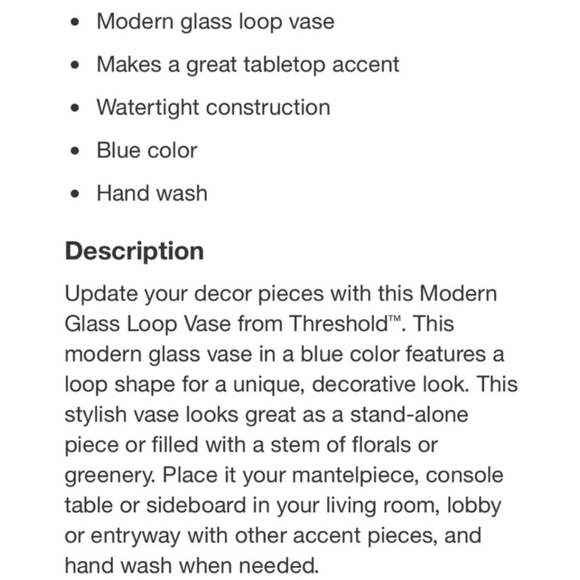 Threshold NWT Modern Glass Loop Vase In Blue 6"H - Picture 4 of 5